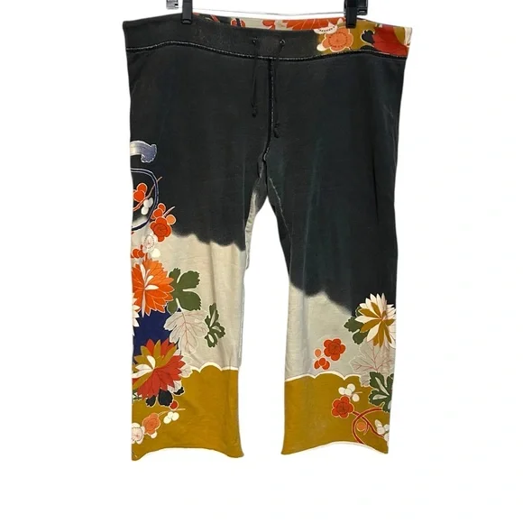 Y2K lucky brand L-XL sweatpants cropped floral graphic boho wide leg vintage - Picture 4 of 15